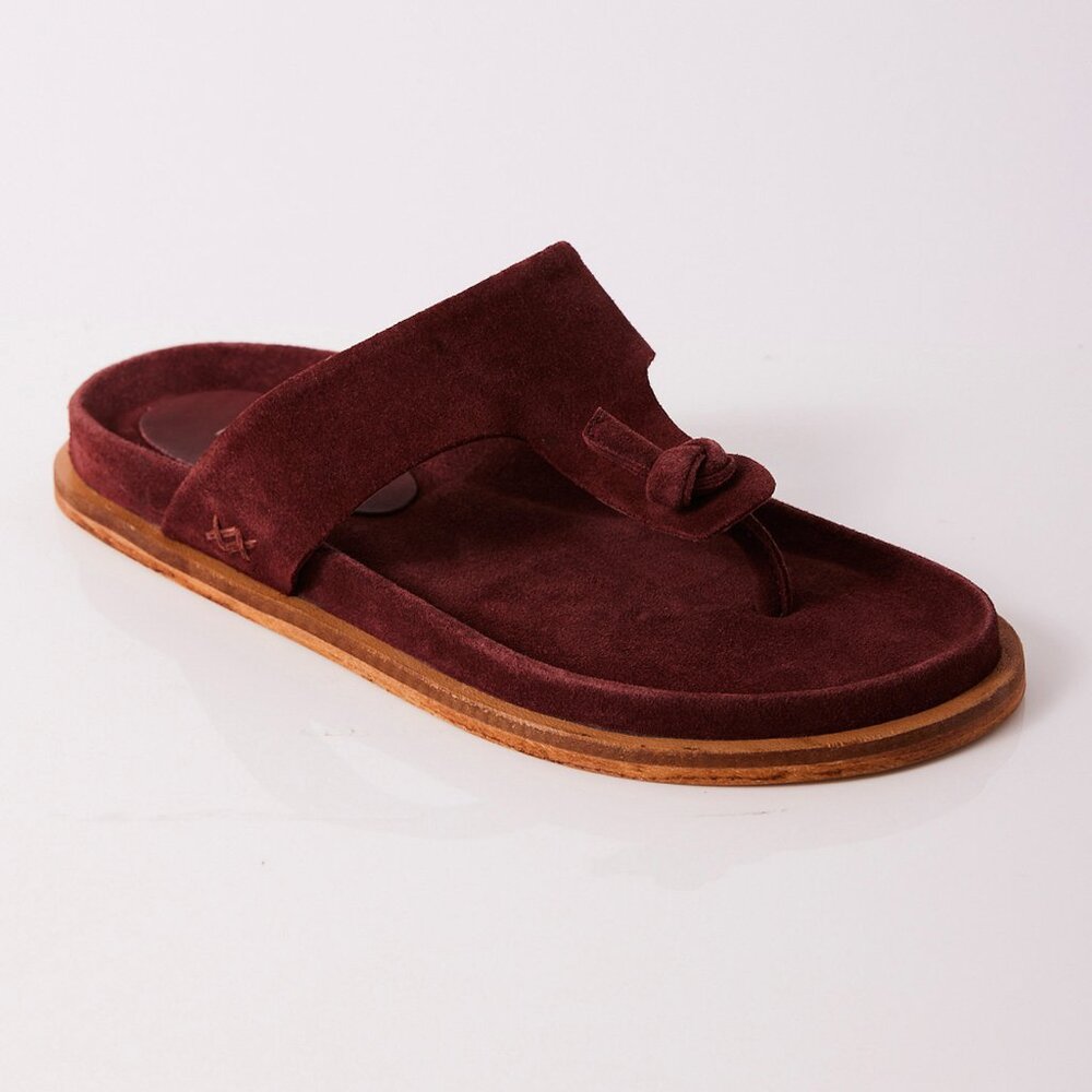 🎉LAST CHANCE🎉 FREE PEOPLE Mika Footbed Sandals / Cherry Cola Suede - Picture 5 of 12